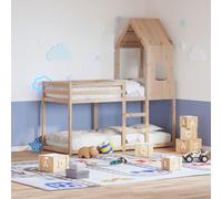 YunCangg Litera sin colchón de 90 x 200 cm, madera maciza de pino con tejado, estructura de cama estable, ahorra espacio, con listones de madera contrachapada, adecuada para habitaciones infantiles