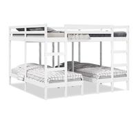 YunCangg Litera triple blanca de madera de pino maciza, 200 x 200/80 x 200 cm, con somier, protección contra caídas y espacio de almacenamiento, juego de cama que ahorra espacio para familias e