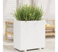 YunCangg Macetero blanco de madera maciza de pino 70 x 40 x 72 cm con drenaje para jardín, balcón, terraza, interior y exterior como maceta, macetero, bancal alto y caja de hierbas