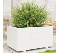 YunCangg Macetero blanco de madera maciza de pino, 90 x 60 x 49,5 cm, jardinera, macetero para jardín, balcón, terraza, interior y exterior, con orificio de drenaje y posavasos para cultivo y cultivo