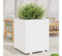 YunCangg Macetero blanco madera de pino maciza, 60 x 60 x 72,5 cm, con orificio de drenaje y platillo, para jardín, balcón, terraza, interior y exterior