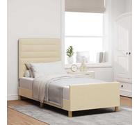 YunCangg Marco de cama con cabecera de tela crema, 90 x 200 cm, marco sólido, diseño minimalista, con soporte cómodo del colchón