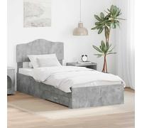 YunCangg Marco de cama con cabecero de hormigón gris de madera de 90 x 200 cm con somier y espacio de almacenamiento, cajón, moderno marco de cama para la comodidad y el orden del dormitorio