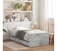 YunCangg - Marco de cama con cajones, color gris hormigón, 100 x 200 cm, madera con listones de madera contrachapada resistentes y mucho espacio de almacenamiento para el dormitorio, orden y comodidad