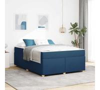 YunCangg Marco de cama con colchón azul 140 x 200 cm de tela de madera para dormitorio moderno resistente y duradero con somier y patas negras estables para un sueño reparador