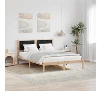 YunCangg - Marco de cama de madera de pino macizo, 140 x 200 cm, cama doble, con cabecero acolchado y somier de láminas, marco de cama estable, sin somier tapizado, para dormitorio y dormitorio