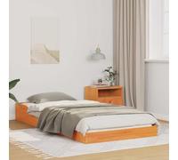 YunCangg Marco de cama de madera de pino macizo de 90 x 190 cm, color marrón encerado, sin somier, resistente cama individual para dormitorio con base de colchón estable