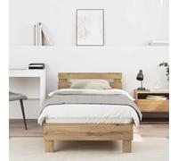 YunCangg Marco de cama de madera de roble artesanal 203 x 95 x 70 cm con cabecera y somier, cama individual, marco, muebles de dormitorio modernos duraderos