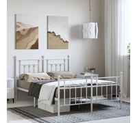YunCangg Marco de cama de metal blanco con cabecero y pie de cama de 150 x 200 cm, marco estable con espacio de almacenamiento, somier, cama de plataforma para colchón, cama moderna para dormitorio