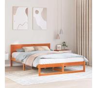 YunCangg Marco de cama de pino macizo encerado, 140 x 200 cm, con cabecero y somier, marco de cama doble estable para dormitorio, base de madera duradera, diseño moderno, fácil cuidado