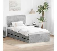 YunCangg Marco de cama gris hormigón con cajones de almacenamiento, 90 x 200 cm, material de madera, cabecero moderno ajustable, ahorra espacio, estable, para dormitorio, comodidad y orden