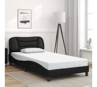 YunCangg Marco de cama Hvar negro 100 x 200 cm de piel sintética con cabecero, marco de metal, láminas de madera contrachapada, sin colchón para un sueño reparador y un diseño moderno de dormitorio