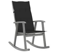 YunCangg Mecedora con cojín gris de madera de acacia maciza, 57 x 100 x 117 cm, resistente a la intemperie e impermeable, para jardín, balcón, terraza con respaldo alto y cómodo acolchado