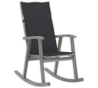 YunCangg Mecedora con cojín gris de madera maciza de acacia, 57 x 100 x 117 cm, para jardín, balcón, terraza, con acolchado impermeable, respaldo alto, reposabrazos