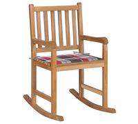 YunCangg Mecedora de madera maciza de teca con cojín a cuadros rojos, resistente a la intemperie, 58 x 92,5 x 106 cm, con respaldo y respaldo para jardín, balcón, terraza, plegable y apilable