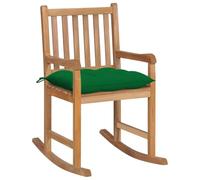 YunCangg Mecedora de madera maciza de teca con cojín verde, resistente a la intemperie, con respaldo y reposabrazos, 58 x 92,5 x 106 cm, ideal como silla de jardín, silla de balcón, silla de terraza