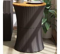 YunCangg Mesa auxiliar de jardín en forma de tambor, de poliratán y madera maciza con marco de acero pulverizado, 38 x 56 cm, resistente a la intemperie y fácil de limpiar, para balcón, terraza