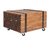 YunCangg Mesa auxiliar de teca 60 x 60 x 38 cm con ruedas, mesa de almacenamiento y mesa de café en diseño industrial, ideal como mesita de noche, mesa de café, mesa de sofá y mesa de flores para