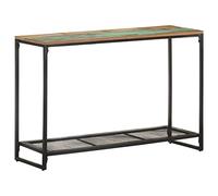 YunCangg Mesa consola de 110 x 35 x 75 cm, madera maciza reciclada con estante, patas de hierro con recubrimiento en polvo, mesa auxiliar para salón, pasillo, dormitorio, oficina con espacio de