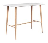 YunCangg Mesa de bar, color blanco, 120 x 60 x 105 cm, tablero de fibra de densidad media, patas de metal en aspecto de madera, mesa de cocina, comedor, ahorro de espacio, moderna para cocina o salón