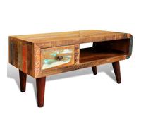 YunCangg Mesa de centro con lado redondeado y 1 cajón de madera recuperada, 90 x 45 x 45 cm, mesa de salón rústica con espacio de almacenamiento, hecha a mano, diseño vintage para salón y oficina