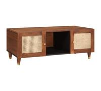 YunCangg Mesa de centro de 100 x 54 x 40 cm de mango de madera maciza, mesa auxiliar para salón con espacio de almacenamiento, estantería y estante, elegante mesa de sofá para un diseño moderno y