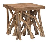 YunCangg Mesa de centro de madera maciza redonda de 40 x 40 x 40 cm con tablero de madera recuperada y patas de madera de teca, mesa auxiliar para salón con diseño rústico, duradera y estable