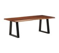YunCangg Mesa de centro marrón miel 110 x 55 x 40 cm madera maciza de acacia con borde de árbol y patas de metal con recubrimiento en polvo para salón, sofá y espacio de almacenamiento, diseño vintage
