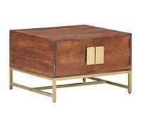 YunCangg Mesa de centro marrón miel de madera maciza de acacia, 67 x 67 x 45 cm, con espacio de almacenamiento y base de hierro pulverizado, para salón, mesa auxiliar y estante, resistente y rústica