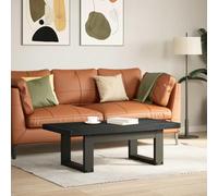 YunCangg Mesa de centro Noain negra de pino macizo, 119 x 60 x 40 cm, con tablero ranurado y patas estables para salón, mesa auxiliar, estante, versátil