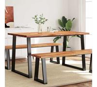YunCangg Mesa de comedor con borde de madera de acacia maciza, 140 x 80 x 75 cm, con estructura de acero pulverizado, mesa de cocina estable para comedor, mesa de madera moderna con borde de árbol