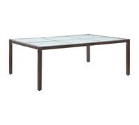 YunCangg Mesa de comedor de jardín marrón 200 x 150 x 74 cm de poliratán con estructura de acero y placa de cristal, resistente a la intemperie, fácil de limpiar, resistente, para balcón, terraza