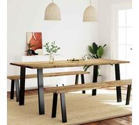 YunCangg Mesa de comedor de madera maciza de acacia, 200 x 90 x 75 cm, con patas de acero pulverizado, mesa de madera estable para comedor, cocina, salón, moderna, ahorra espacio, robusta