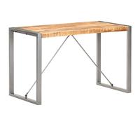 YunCangg Mesa de comedor de madera maciza de mango rugosa 120 x 60 x 75 cm con patas de acero con recubrimiento en polvo, estable y duradera, ideal para comedor, cocina, salón, moderno, industrial