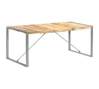 YunCangg Mesa de comedor de madera maciza de mango rugosa de 180 x 90 x 75 cm con patas de acero con recubrimiento en polvo, mesa de cocina estable para comedor, mesa de madera moderna, duradera