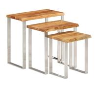 YunCangg Mesas de juego con borde de árbol, 3 unidades de madera maciza de acacia, patas de acero con recubrimiento en polvo, 3 tamaños 60 x 33 x 58 hasta 35 x 33 x 43 cm, mesa de salón para estante