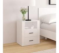 YunCangg Mesita de noche blanca de madera con 2 cajones y compartimento de 50 x 36 x 60 cm, mesa auxiliar pequeña para dormitorio, mesita de noche compacta para más espacio y orden