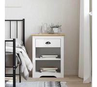 YunCangg Mesita de noche BODO marrón madera maciza de pino 53 x 38,5 x 67 cm con cajón y asa de metal, pequeña mesa auxiliar para dormitorio para más espacio y estilo francés