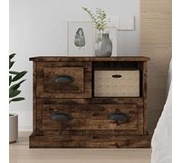 YunCangg Mesita de noche de madera de roble ahumado, 60 x 39 x 45 cm, con 2 cajones y compartimento, mesa auxiliar estable para dormitorio, mesita de noche pequeña compacta para más espacio y orden