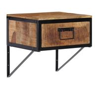 YunCangg mesita de noche de mango de madera maciza, 40 x 35 x 40 cm con marco de hierro y cajón, mesa auxiliar pequeña para dormitorio, mesita de noche compacta para una decoración ordenada y elegante