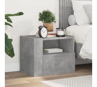 YunCangg Mesita de noche de pared gris hormigón de madera 45 x 30 x 35 cm con cajón y placa superior estable para dormitorio y salón, mesita de noche pequeña compacta para más espacio y orden