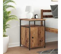 YunCangg Mesita de noche, madera vieja, material de madera con patas de acero, 40 x 42 x 60 cm, mesa auxiliar pequeña para dormitorio, mesita de noche compacta con espacio de almacenamiento, mesita de