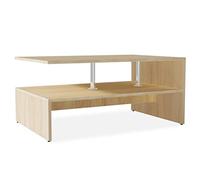 YunCangg Moderna mesa de centro de madera con bordes de PVC y soportes de acero inoxidable, 90 x 59 x 42 cm, color roble, mesa auxiliar con estante para salón, sofá, oficina, estante de almacenamiento