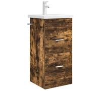 YunCangg Mueble de baño con lavabo de madera de roble ahumado, 42 x 40 x 84,5 cm, con 2 cajones y tiradores plateados, espacio de almacenamiento para baño e invitados
