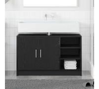 YunCangg Mueble de baño con puerta de madera de roble negro, 90 x 29 x 55 cm, espacio de almacenamiento para cuarto de baño con estantes y tiradores modernos