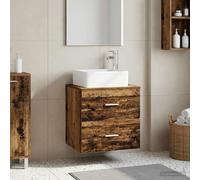 YunCangg Mueble de baño montado en la pared, madera vieja con lavabo, 53 x 34,5 x 63 cm, armario de baño de madera con espacio de almacenamiento, 2 cajones, tiradores plateados, ahorro de espacio