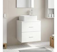YunCangg Mueble de pared blanco 53 x 34,5 x 63 cm con material de madera, estante, cajones y lavabos para baño, armario de baño con espacio de almacenamiento y tiradores plateados