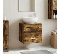 YunCangg Mueble de pared de madera de roble ahumado con espacio de almacenamiento, 49,5 x 44,5 x 66,5 cm, 2 cajones, tiradores plateados, para cuarto de baño, aseo de invitados, ahorro de espacio y