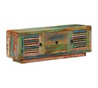 YunCangg Mueble para TV 110 x 30 x 40 cm, madera maciza recuperada con cajón, consola multimedia vintage para salón, dormitorio, diseño rústico, color marrón