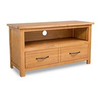 YunCangg Mueble para TV de 90 x 35 x 48 cm, madera maciza de roble, marrón, con cajón, para salón, mueble de TV estable